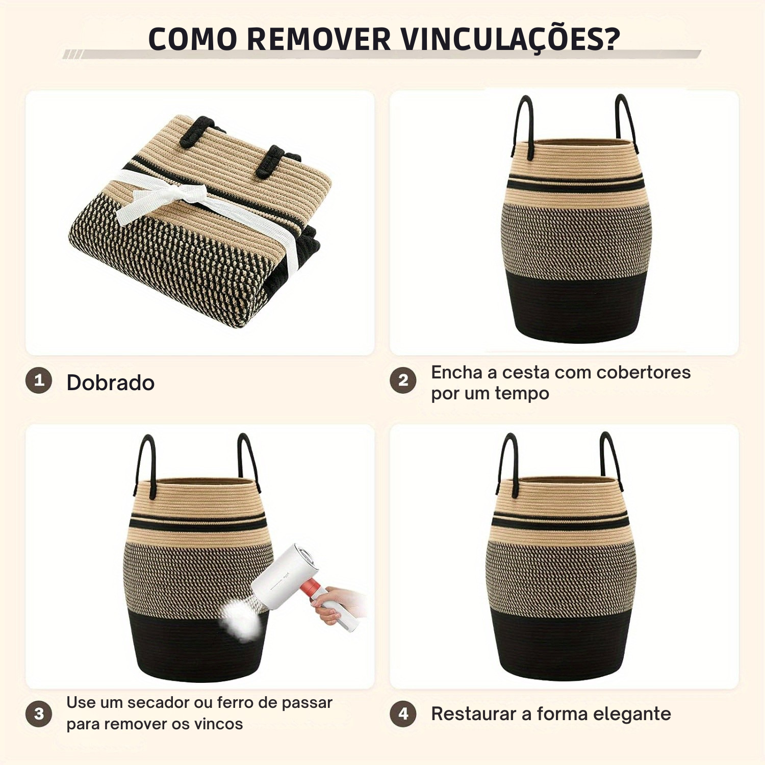 Cesto Boho Funcional Tricolor Grande de 60L