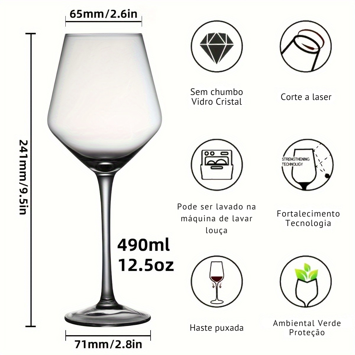 Conjunto de Taças de Vinho Cristal Transparente Sem Chumbo
