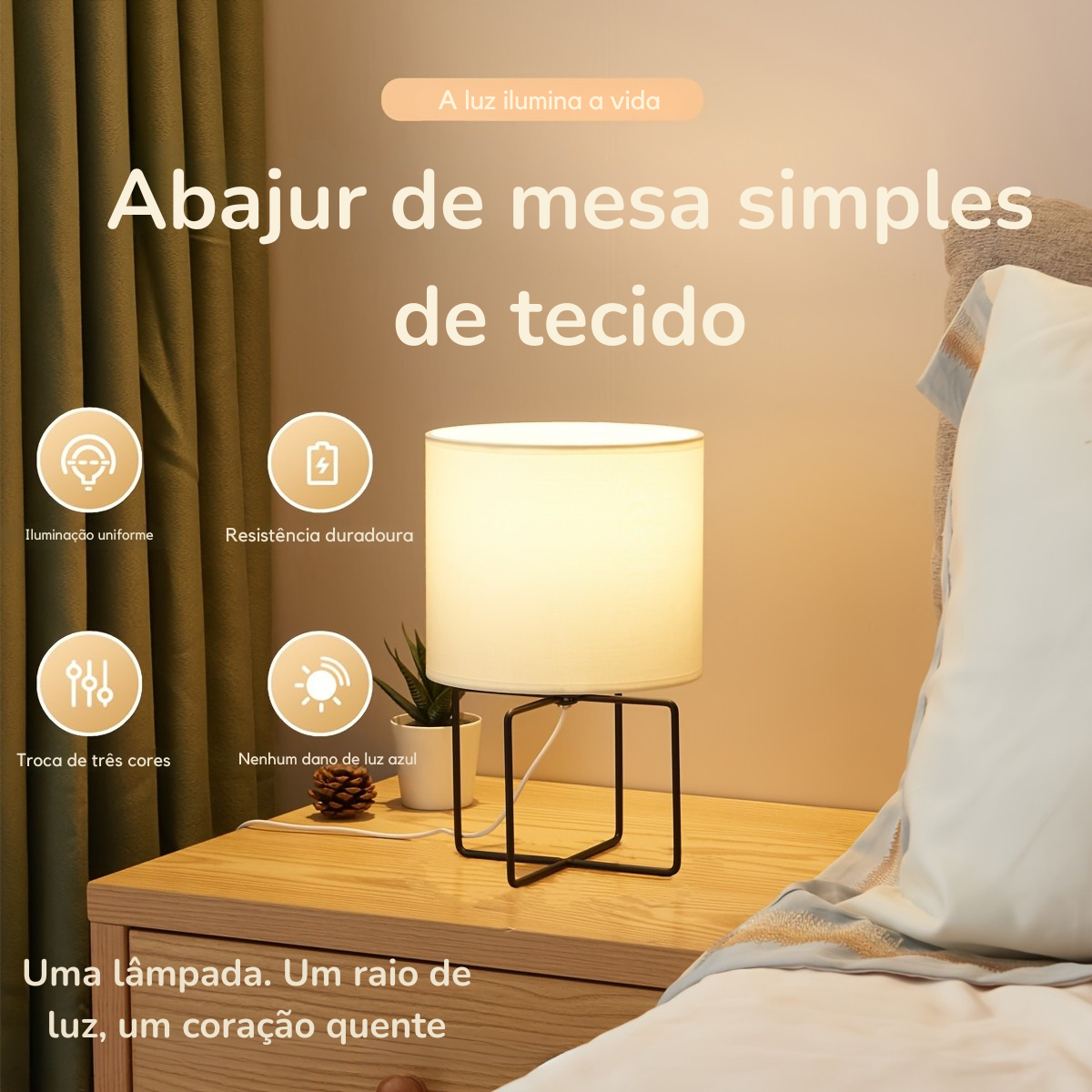 Abajur de Mesa Minimalista de Tecido
