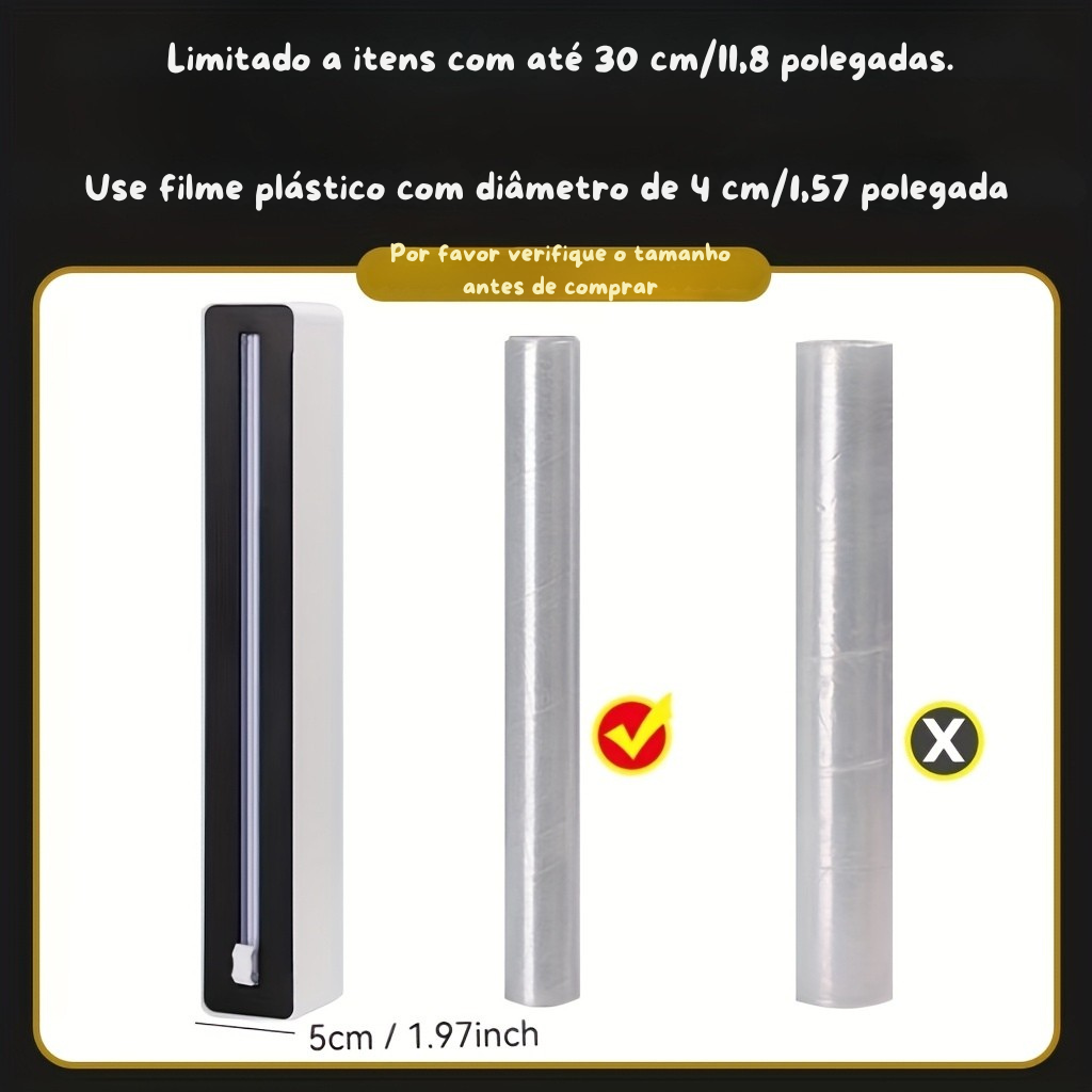 Dispenser 2 em 1 para Plástico Filme com Cortador Integrado