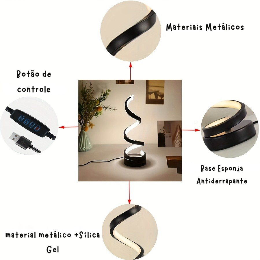 Luminária de Mesa LED Espiral Moderna Dimerizável