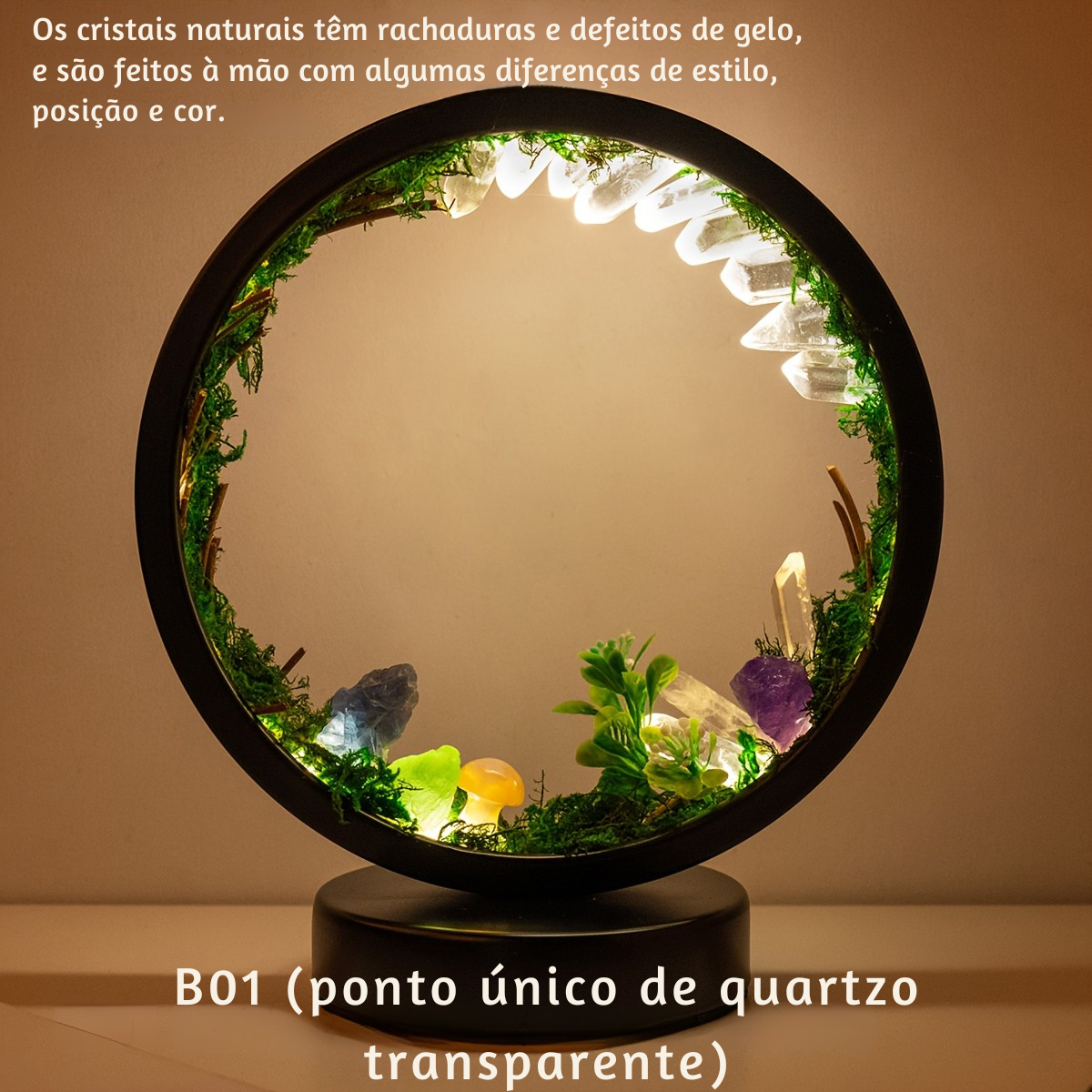 Luminária LED Recarrregável com Cristal Natural
