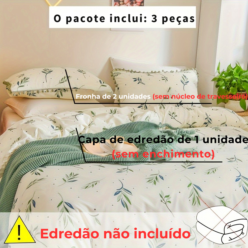 Jogo de Cama Floral com Pompons Delicados
