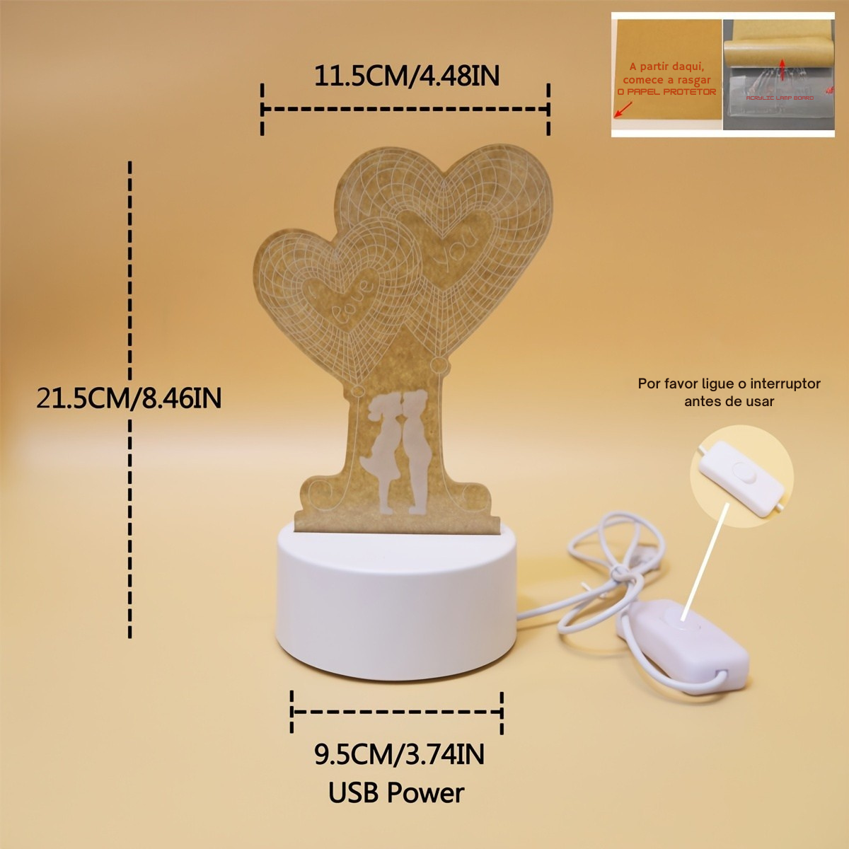 Luminária 3D LED para Casais