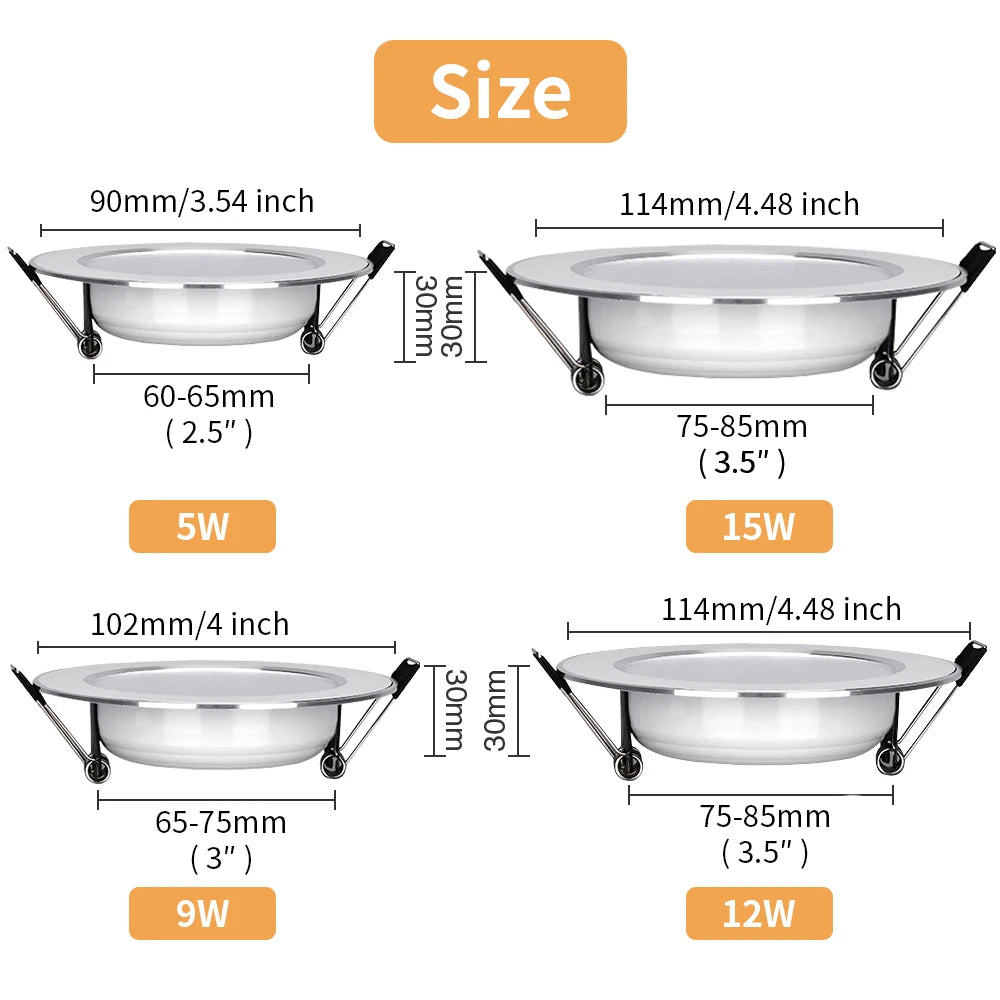 10PCS LED Downlight Recessed Ceiling Lamp 5W 9W 12W 15W Dimmable Stepless Dimming Cold white/Warm white led Spotlight