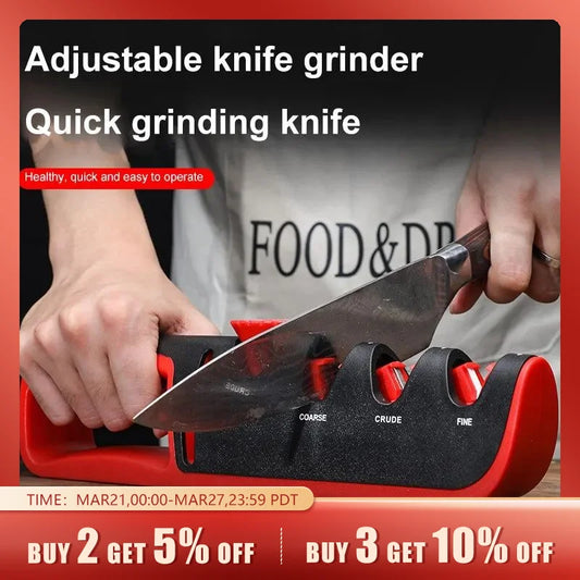 1Pc Black/Red Stainless Steel Kitchen Facilitative Sharpener Tool Angle Adjustable Five In One Knife Sharpener Professional