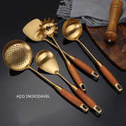 Conjunto de Utensílios de Luxo em Aço Inoxidável Dourado