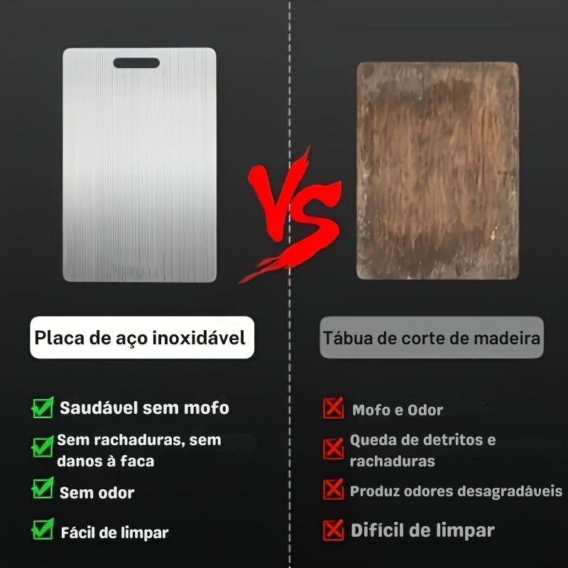 Tábua de Corte de Aço Inoxidável Dupla Face
