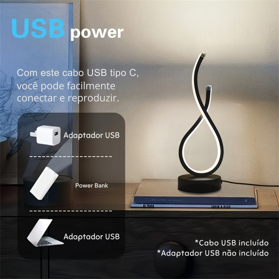 Luminária de Mesa LED 3 Cores com Intensidade Ajustável