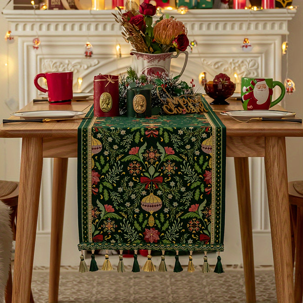 Caminho de Mesa Natalino com Tassel Design Floral