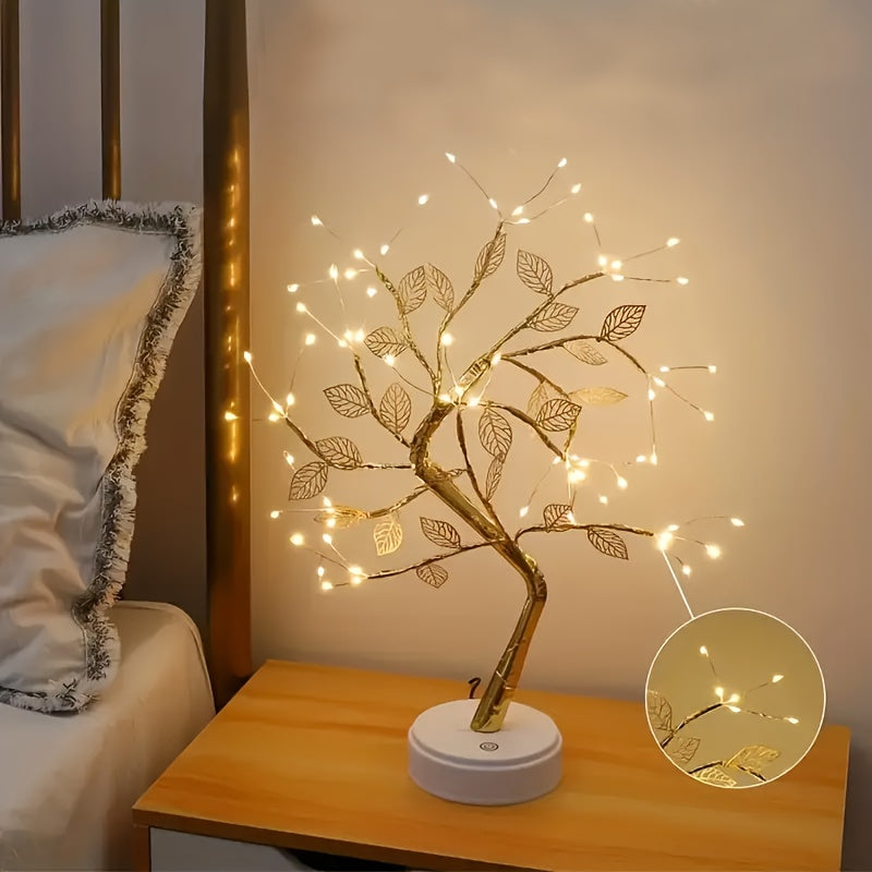 Luminária LED Árvore Folha Dourada