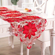 Caminho de Mesa Natalino Vermelho e Dourado Bordado Floral