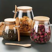 Conjunto de Pote de Vidro com Colher e Tampa Selada