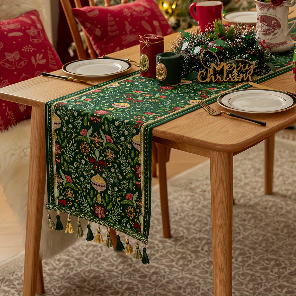 Caminho de Mesa Natalino com Tassel Design Floral