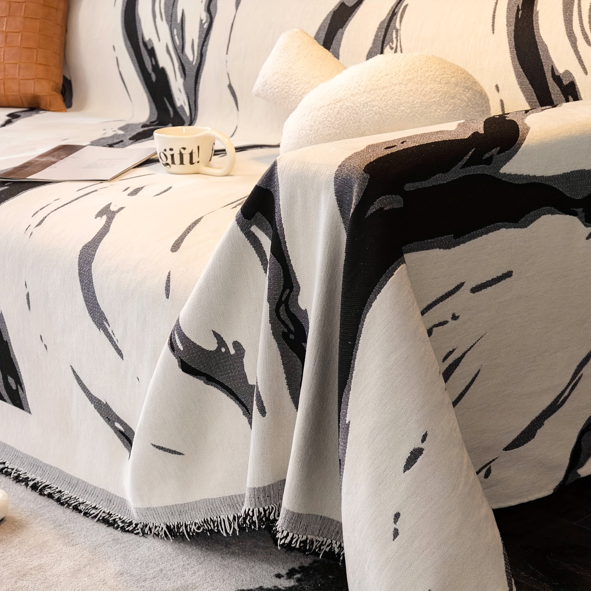 Manta Boho para Sofá com Estampa Marmorizada