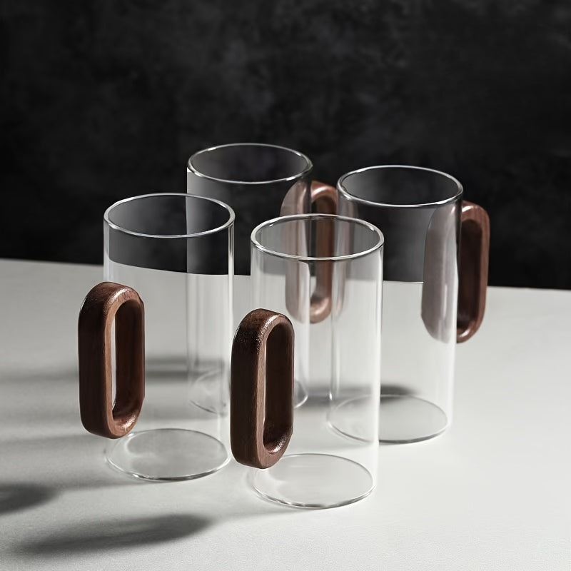 Conjunto de Copos Borossilicato com Alça de Madeira Térmica