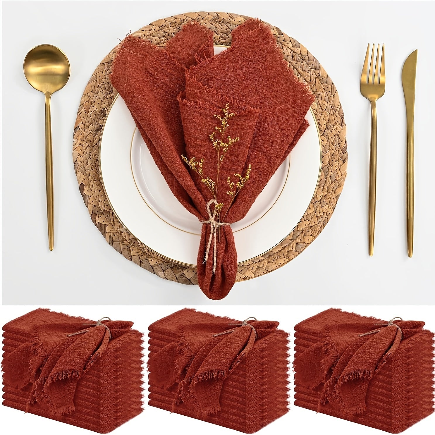 KIT de 36 Guardanapos de Gaze com Acabamento Dourado