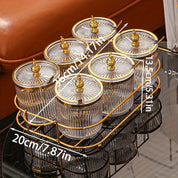 Conjunto de Potes de Temperos de Vidro com Tampa Dourada e Colher