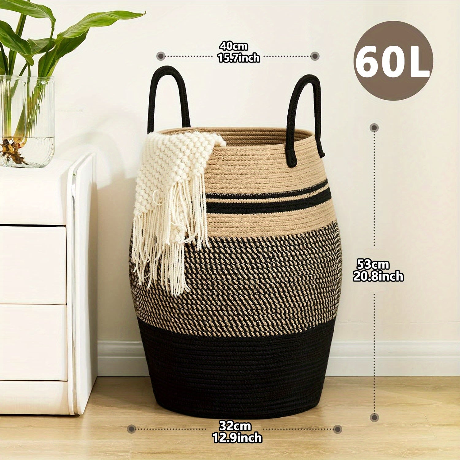 Cesto Boho Funcional Tricolor Grande de 60L