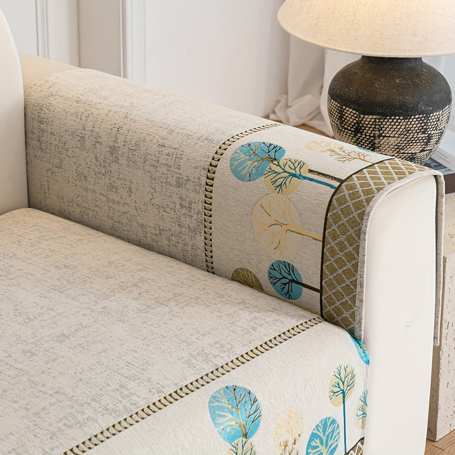 Capa de Sofá Design Árvore Boho Chenille Grossa
