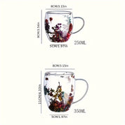 Caneca de Vidro Dupla Camada com Estampa Floral