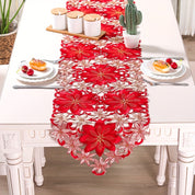Caminho de Mesa Natalino Vermelho e Dourado Bordado Floral