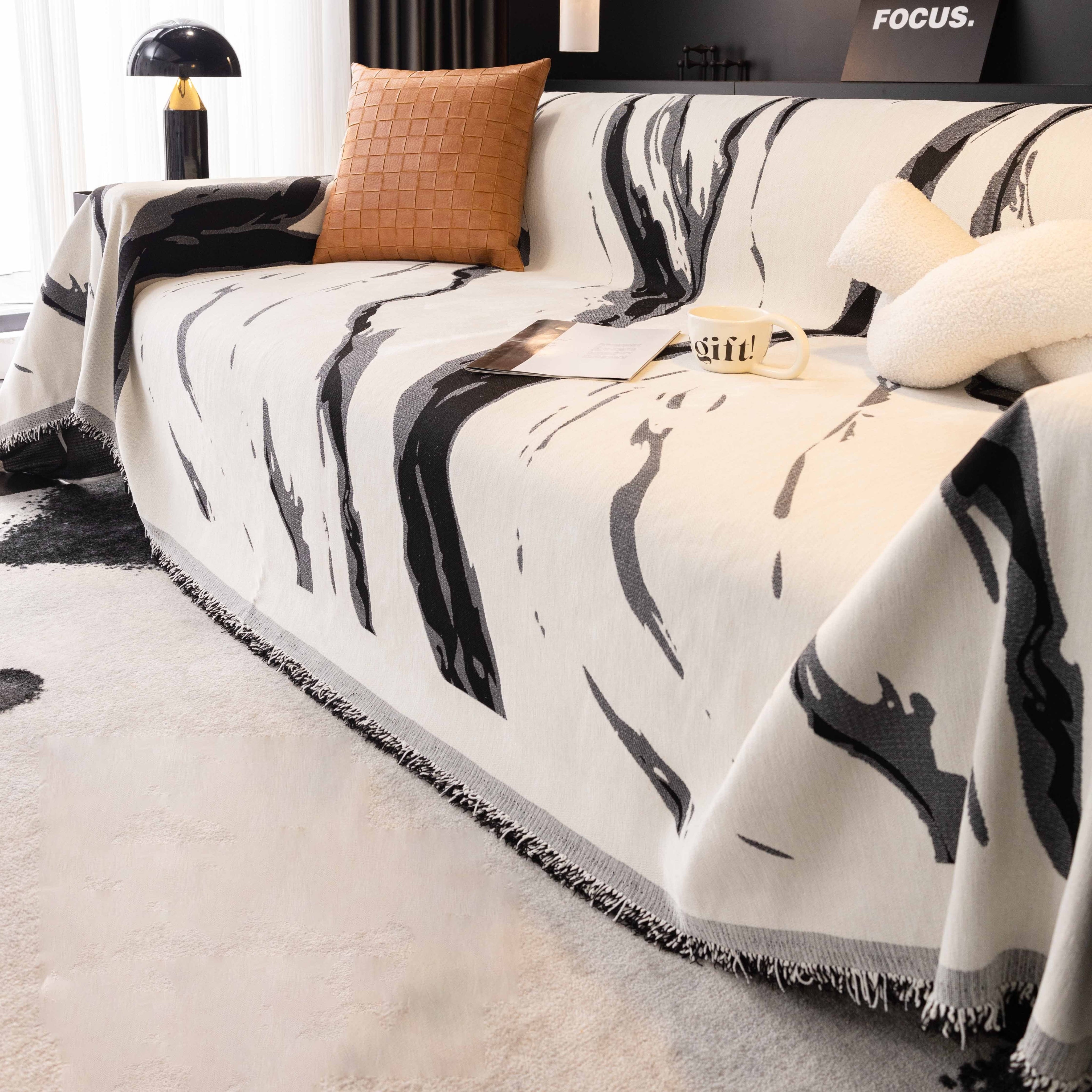 Manta Boho para Sofá com Estampa Marmorizada