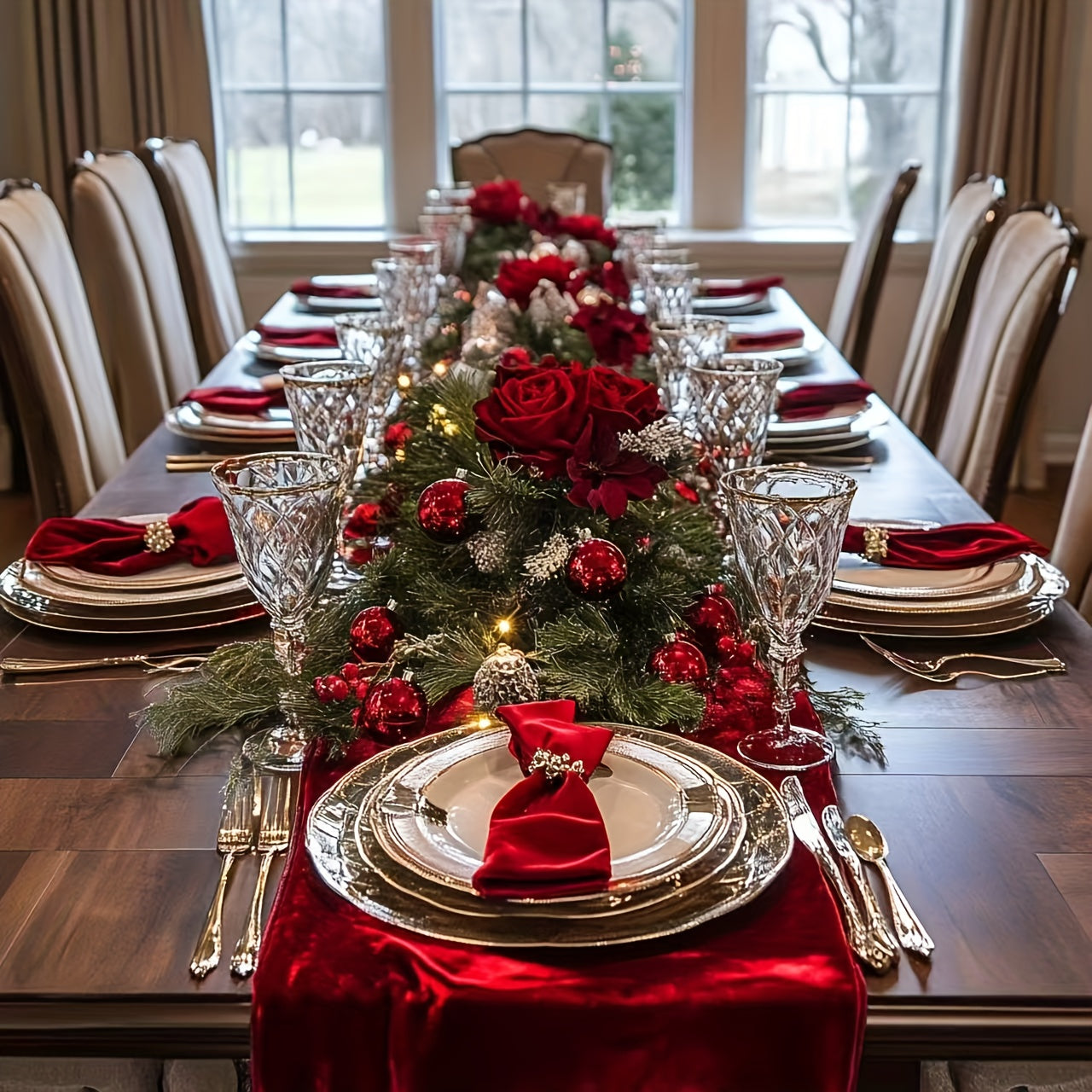 Caminho de Mesa Veludo Vermelho com Detalhes Dourados