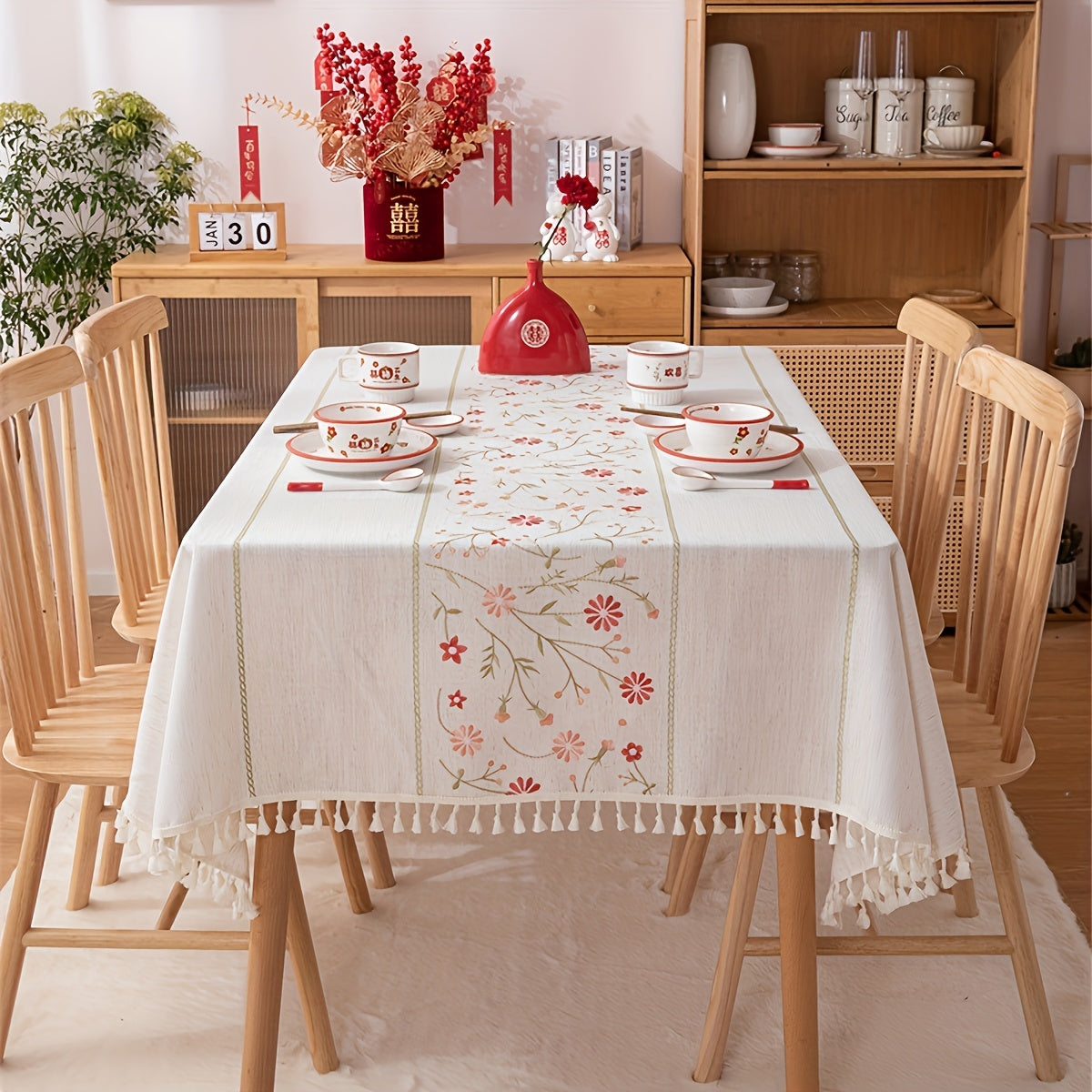 Toalha de Mesa Floral Retangular Elegância com Estampa de Rosas