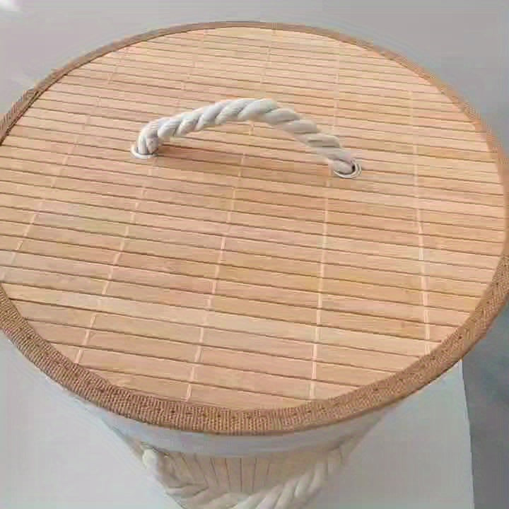 Cesto de Roupas Dobrável Natural em Bambu