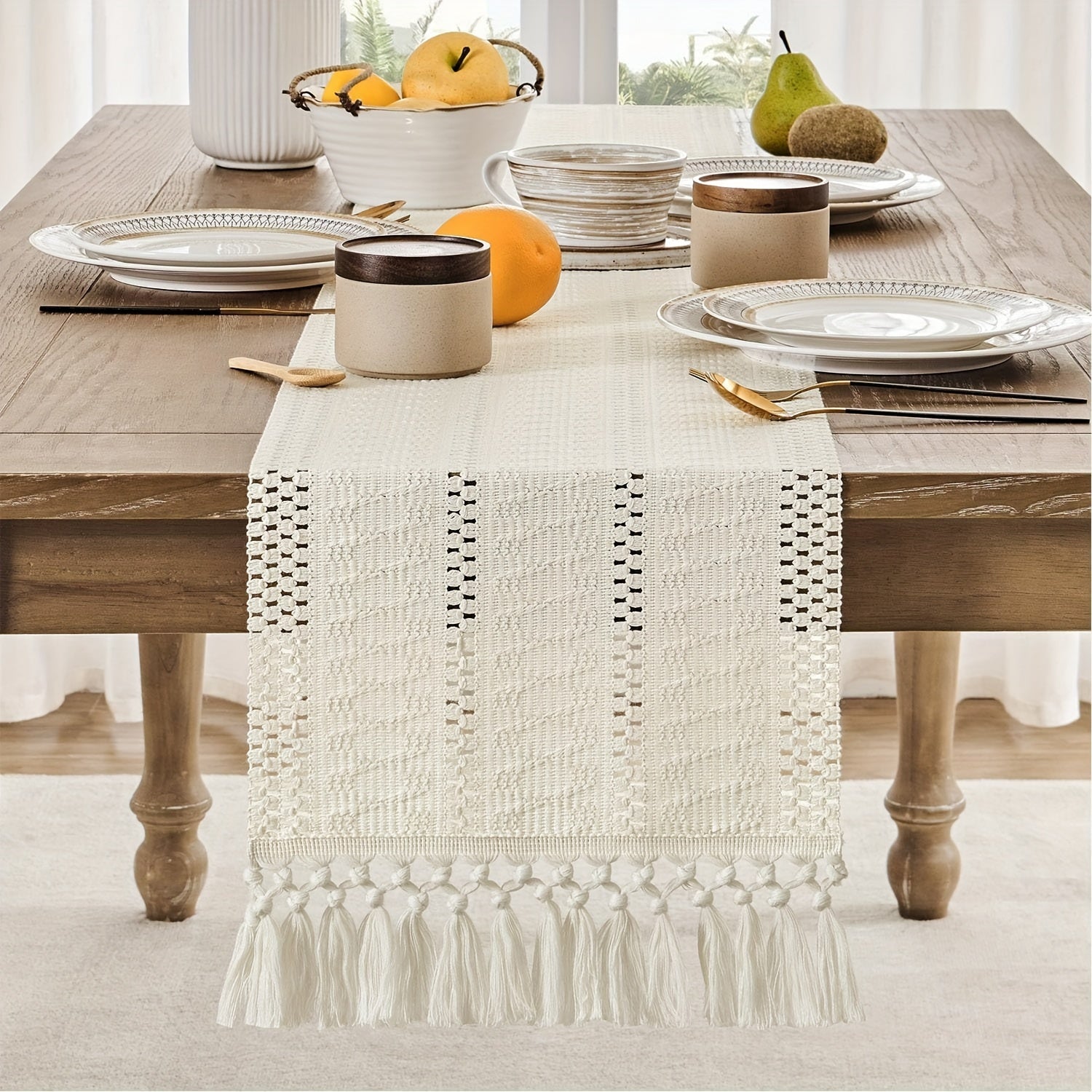Caminho de Mesa Macramê Boho com Tassels