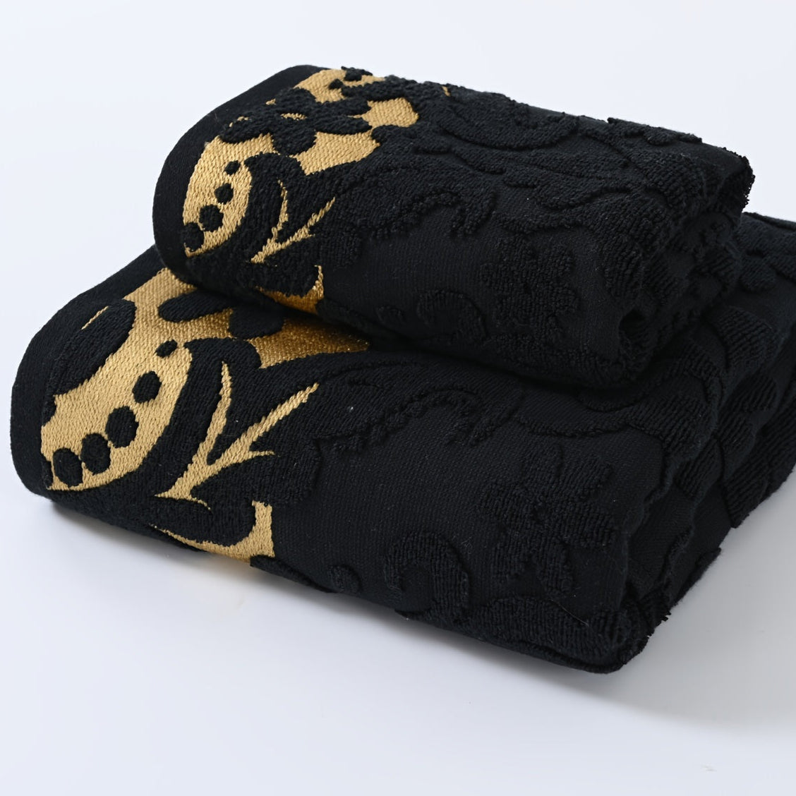 Conjunto de Toalhas de Banho Vintage com Bordado Dourado 100% Algodão