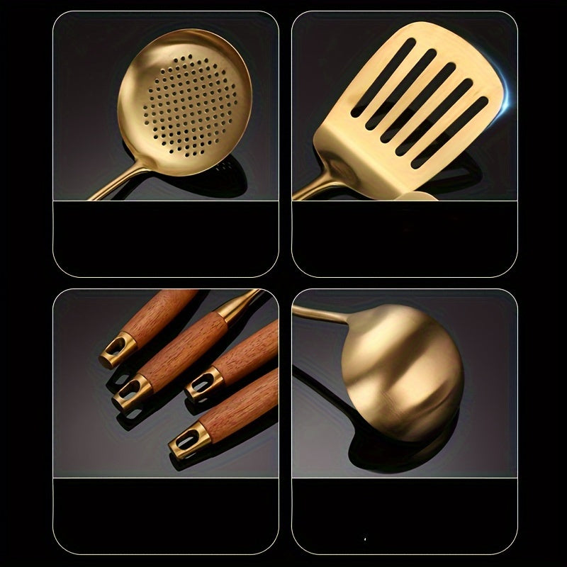 Conjunto de Utensílios de Luxo em Aço Inoxidável Dourado