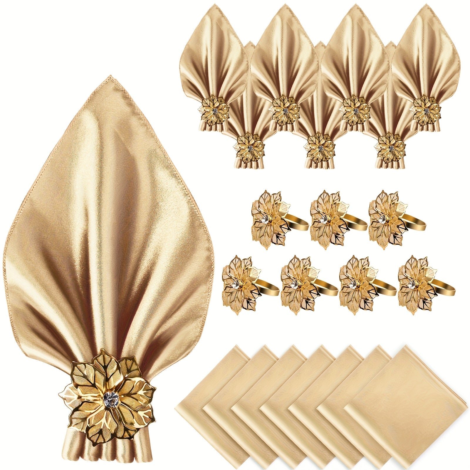 Kit de14 Guardanapos Luxosos de Cetim com Argolas