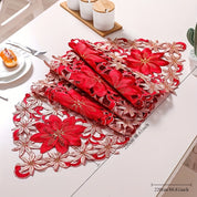 Caminho de Mesa Natalino Vermelho e Dourado Bordado Floral