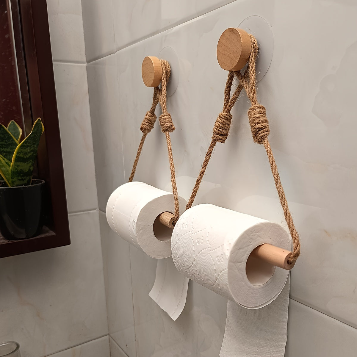 Porta-Papel Higiênico Rústico de Corda de Juta & Madeira