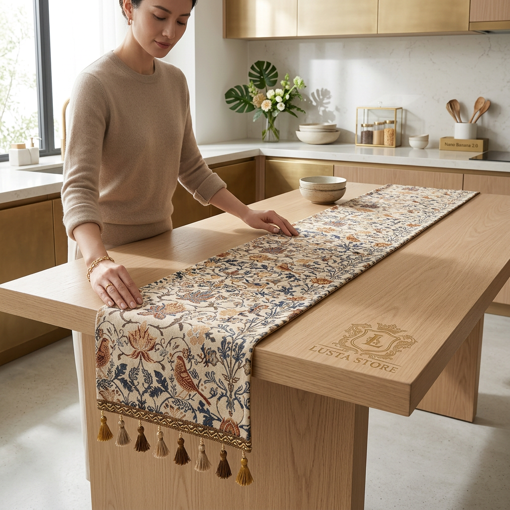 Caminho de Mesa Jacquard Floral & Pássaros
