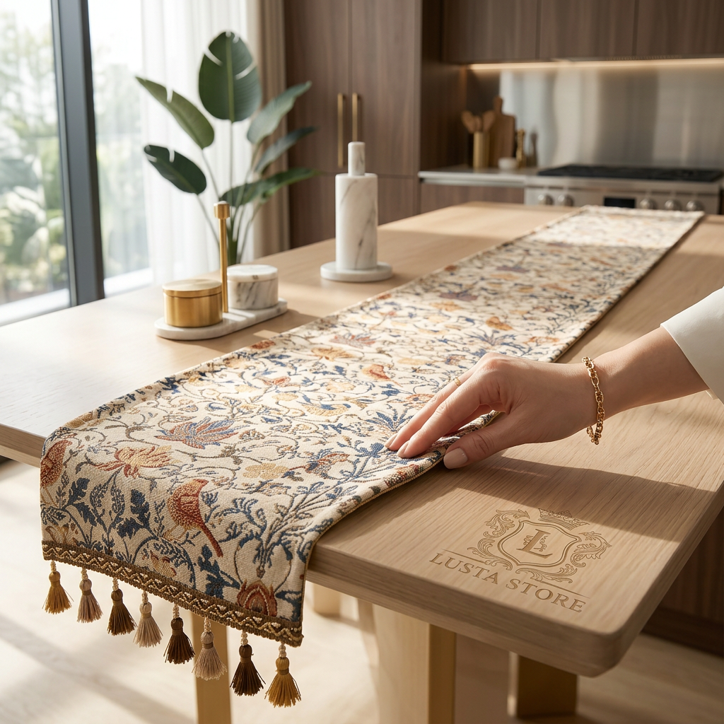 Caminho de Mesa Jacquard Floral & Pássaros