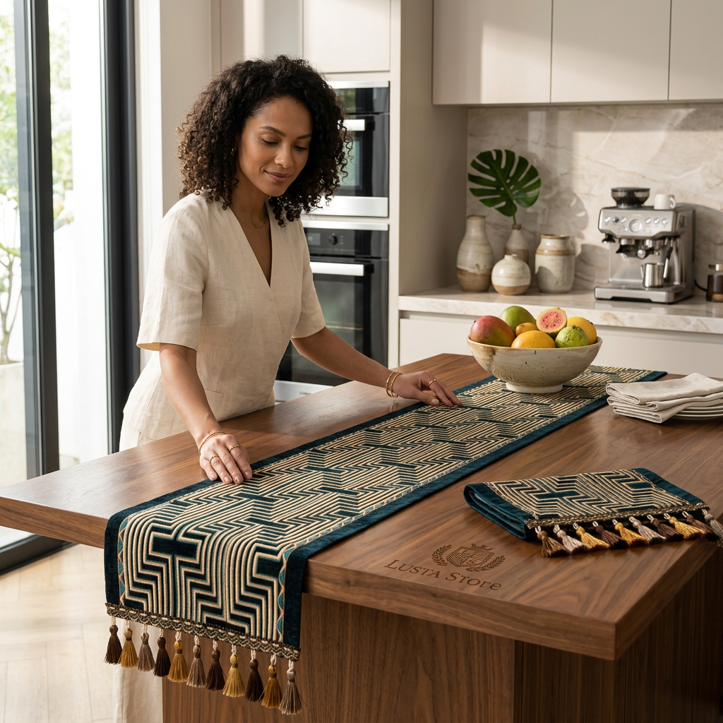 Caminho de Mesa Jacquard Luxo em Tassel