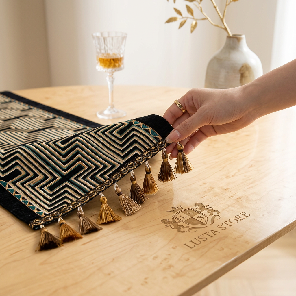 Caminho de Mesa Jacquard Luxo em Tassel