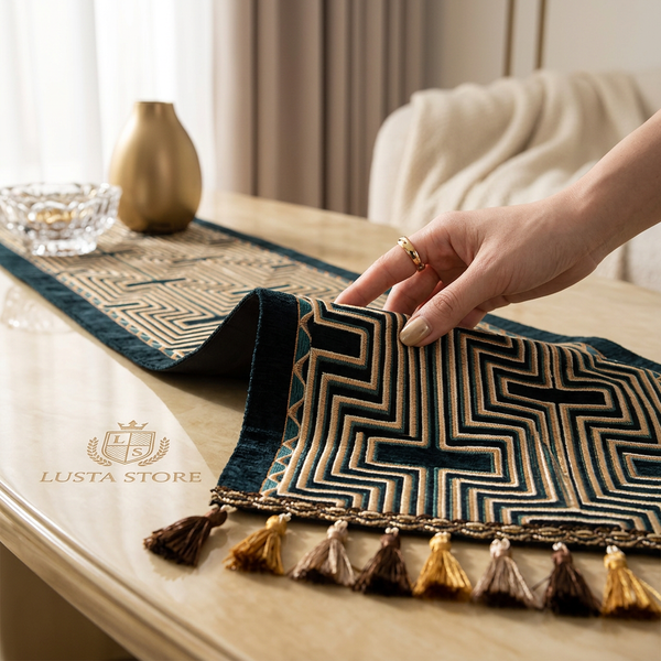 Caminho de Mesa Jacquard Luxo em Tassel