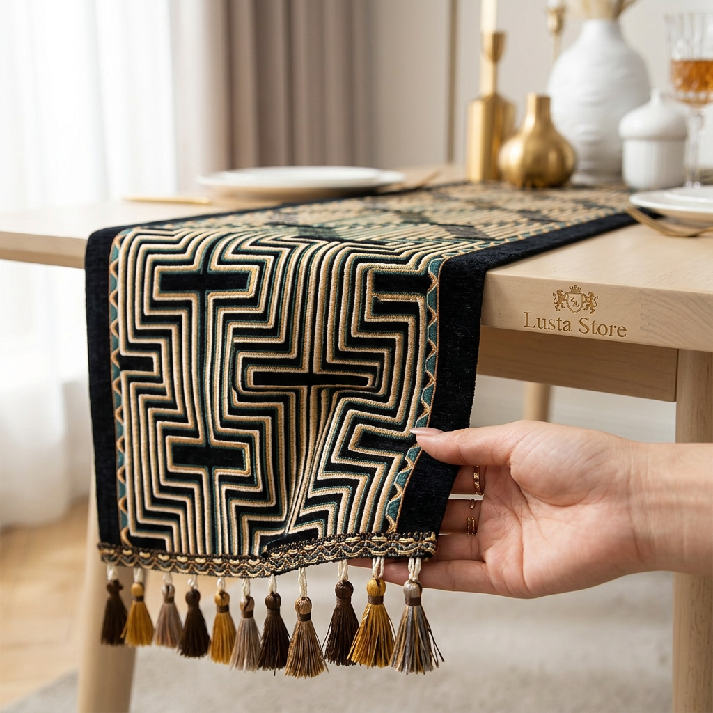 Caminho de Mesa Jacquard Luxo em Tassel