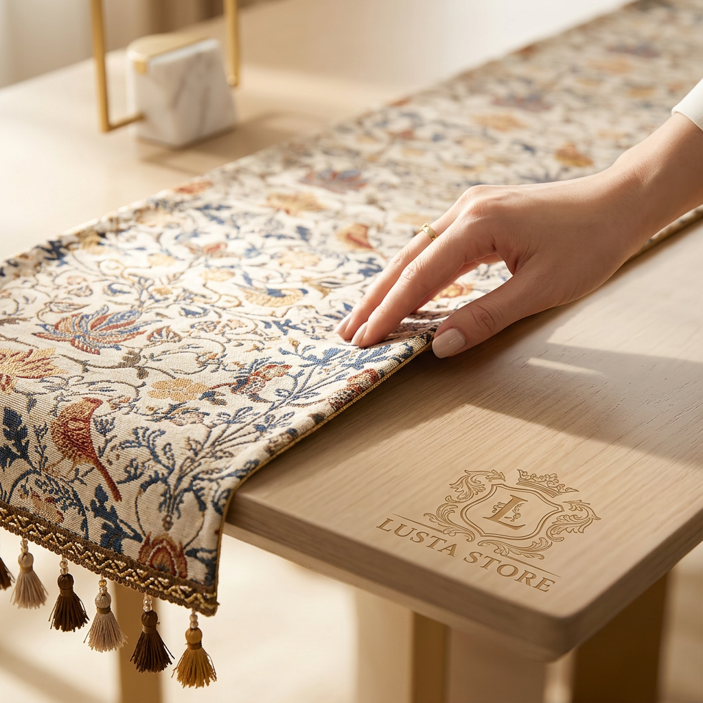 Caminho de Mesa Jacquard Floral & Pássaros