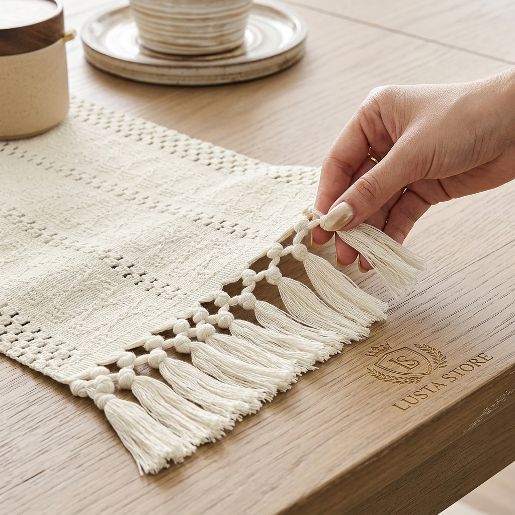 Caminho de Mesa Macramê Boho com Tassels