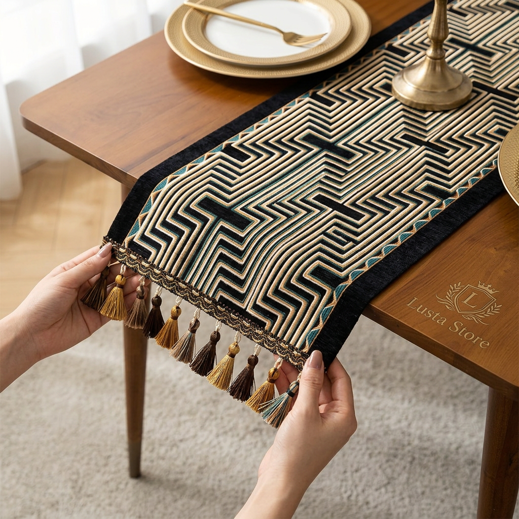 Caminho de Mesa Jacquard Luxo em Tassel