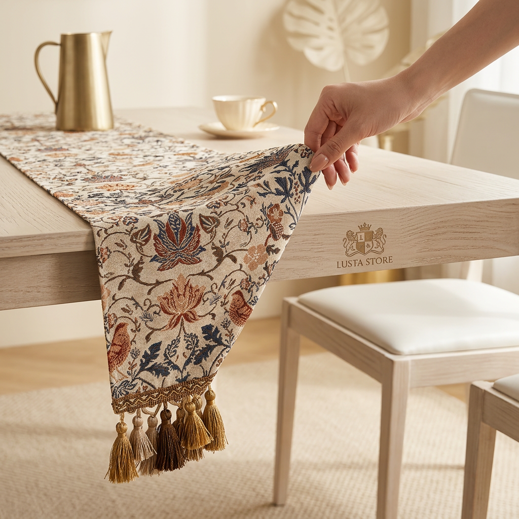 Caminho de Mesa Jacquard Floral & Pássaros