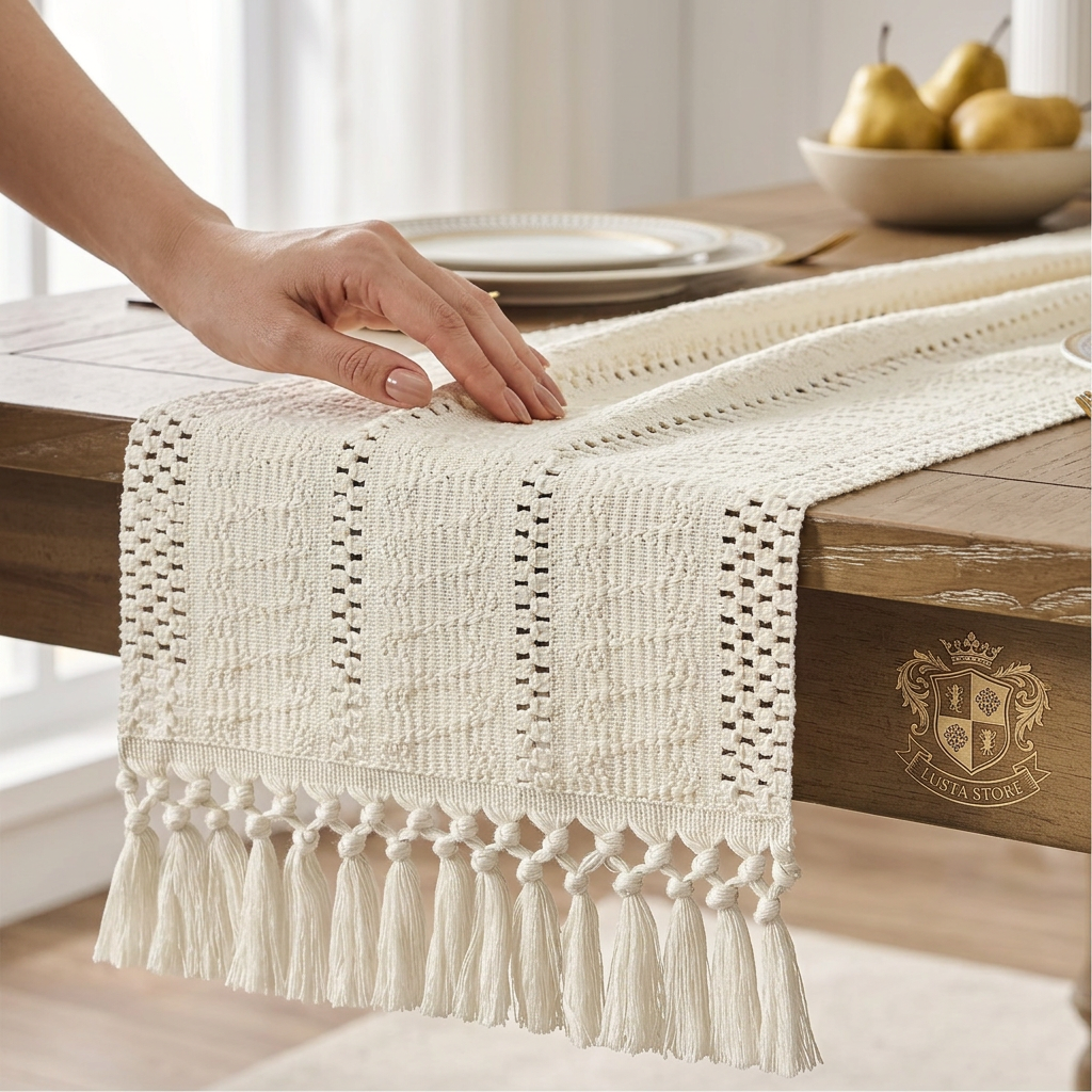 Caminho de Mesa Macramê Boho com Tassels