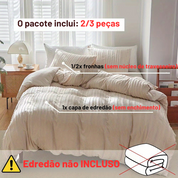 Jogo de Cama Listrado com Bordado Elegante