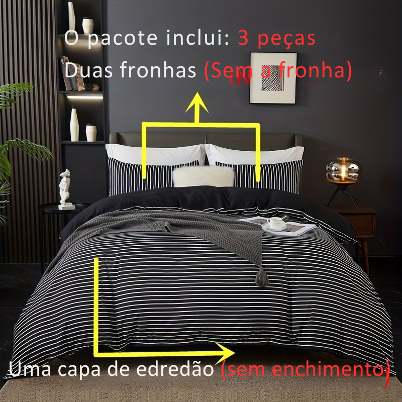 Jogo de Cama Listrado Preto e Branco